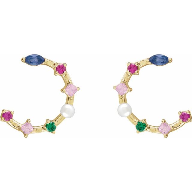14K Rose Pearl & Natural Multi-Gemstone Earrings