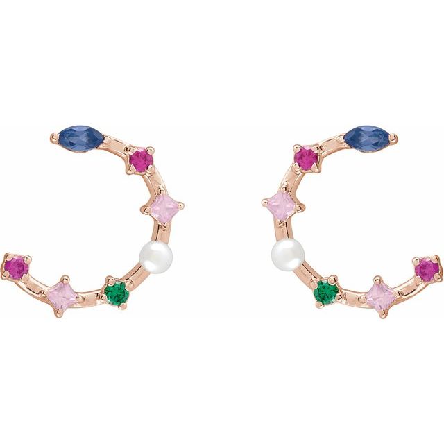14K Rose Pearl & Natural Multi-Gemstone Earrings