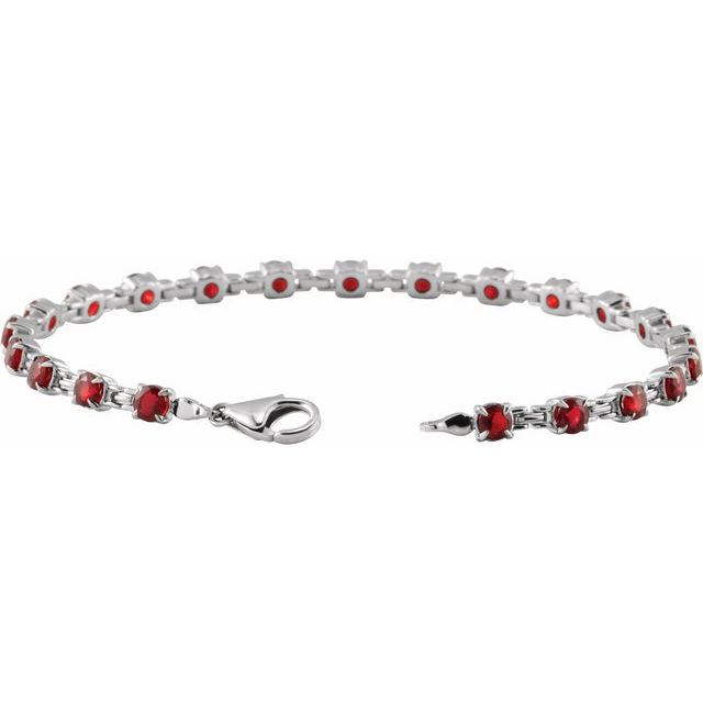 14K White Natural Mozambique Garnet 7 1/4" Line Bracelet