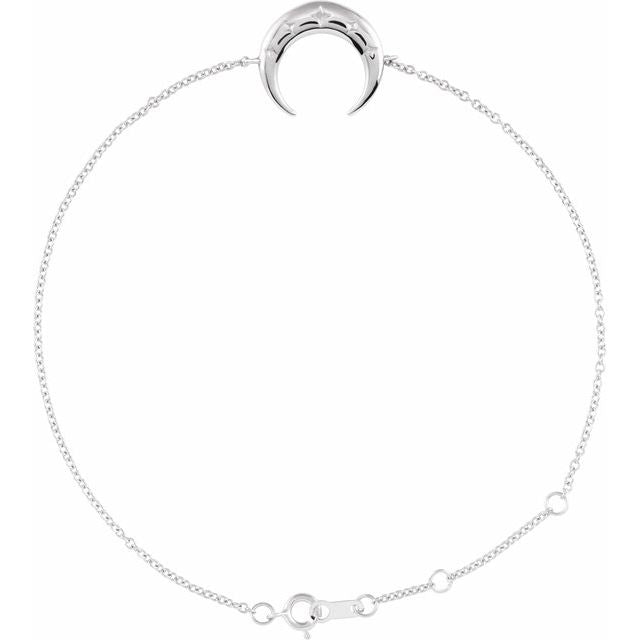 14K White Adjustable Crescent 6 1/2"-7 1/2" Bracelet