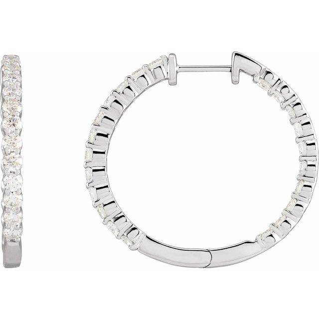 14K White 3 CTW Natural Diamond Inside-Outside Hinged 30 mm Hoop Earrings