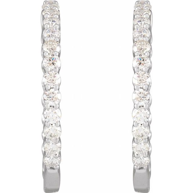 14K White 3 CTW Natural Diamond Inside-Outside Hinged 30 mm Hoop Earrings