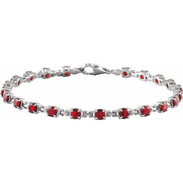 14K White Natural Mozambique Garnet 7 1/4" Line Bracelet