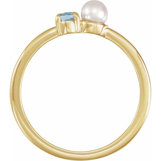 14K Yellow Natural Aquamarine & Cultured White Akoya Pearl Ring