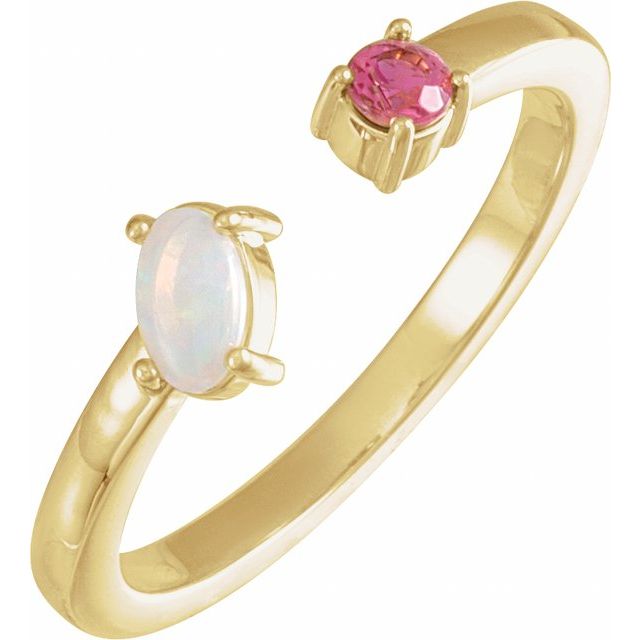 14K Yellow Natural White Opal Cabochon & Natural Pink Tourmaline Negative Space Ring