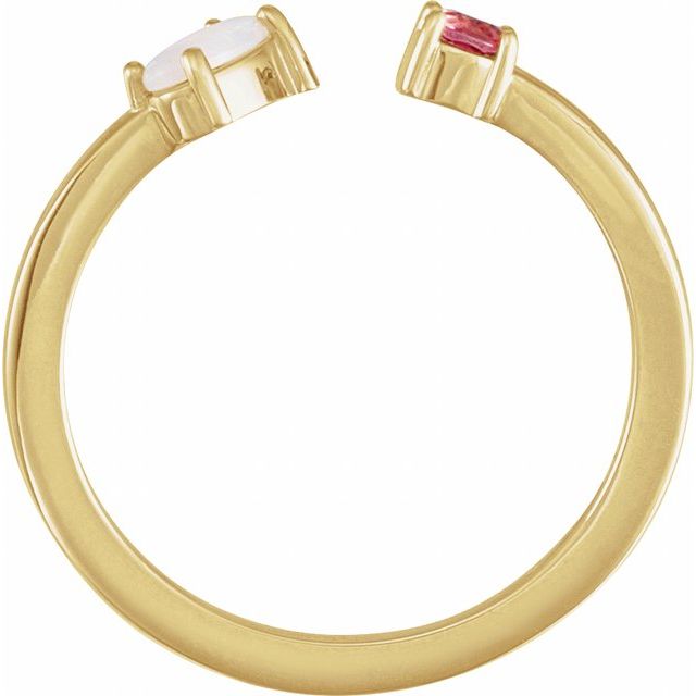 14K Yellow Natural White Opal Cabochon & Natural Pink Tourmaline Negative Space Ring