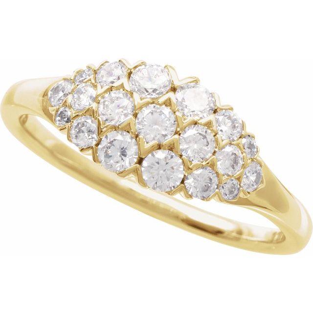14K Yellow 1/2 CTW Natural Diamond Cluster Ring