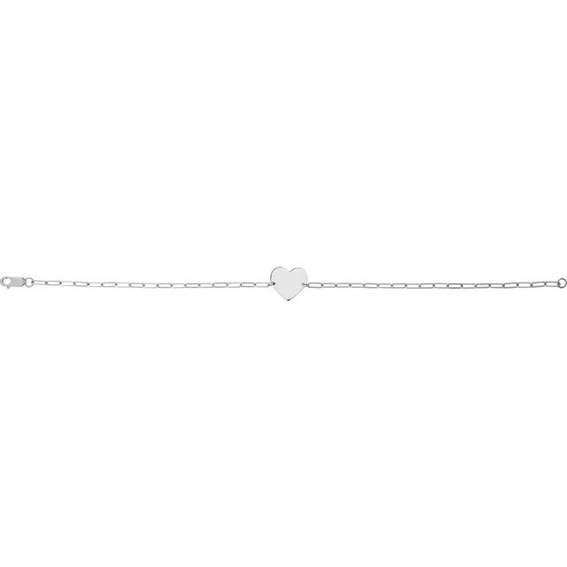 14K White Engravable Heart 7" Bracelet