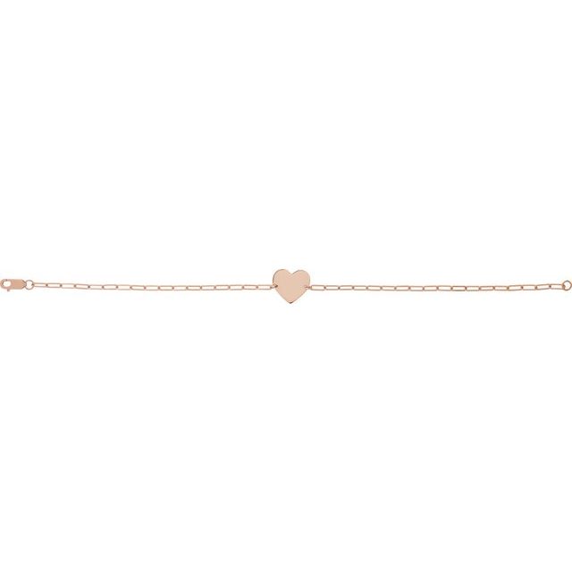 14K Rose Engravable Heart 7" Bracelet