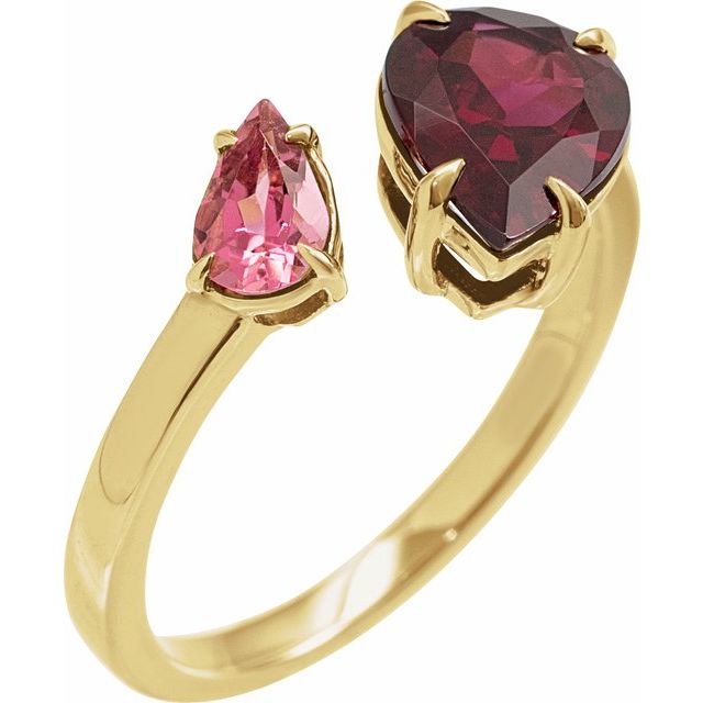 14K Yellow Natural Rhodolite Garnet & Natural Pink Tourmaline Ring