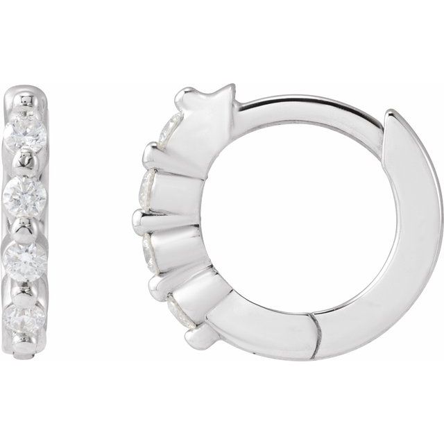 14K White 1/10 CTW Natural Diamond 10.74 mm Hinged Hoop Earrings