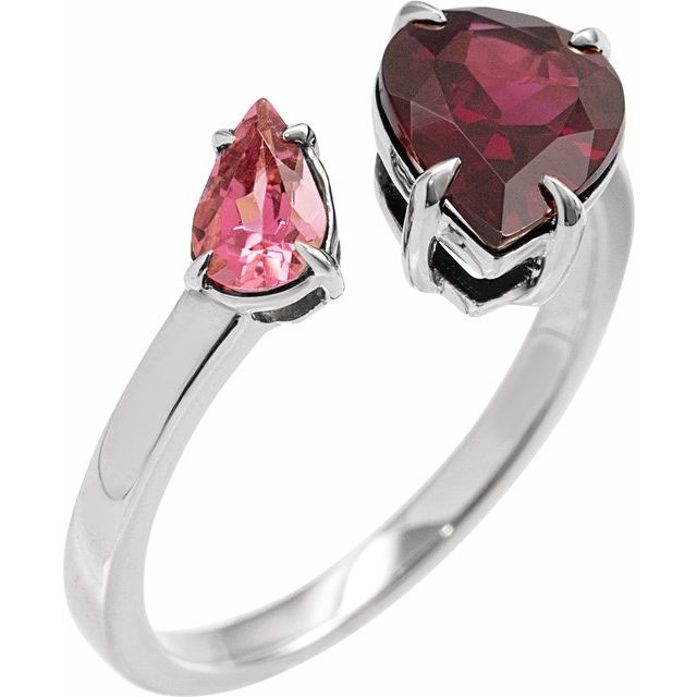14K White Natural Rhodolite Garnet & Natural Pink Tourmaline Ring