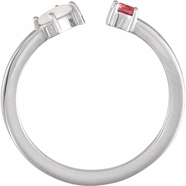 14K White Natural White Opal Cabochon & Natural Pink Tourmaline Negative Space Ring