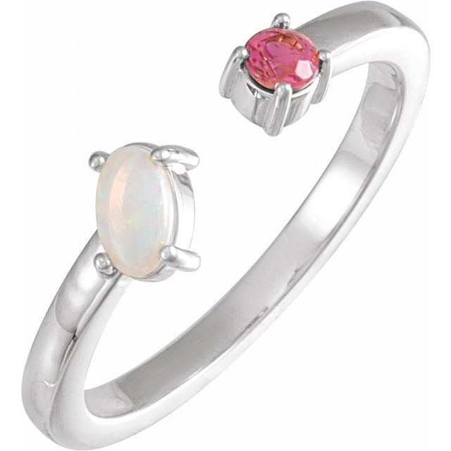 14K White Natural White Opal Cabochon & Natural Pink Tourmaline Negative Space Ring