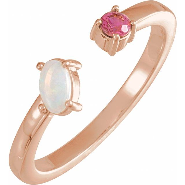 14K Rose Natural White Opal Cabochon & Natural Pink Tourmaline Negative Space Ring
