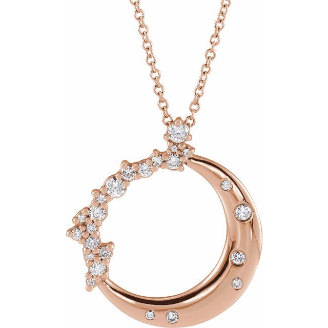 14K Rose 1/4 CTW Natural Diamond Crescent Moon 16-18" Necklace