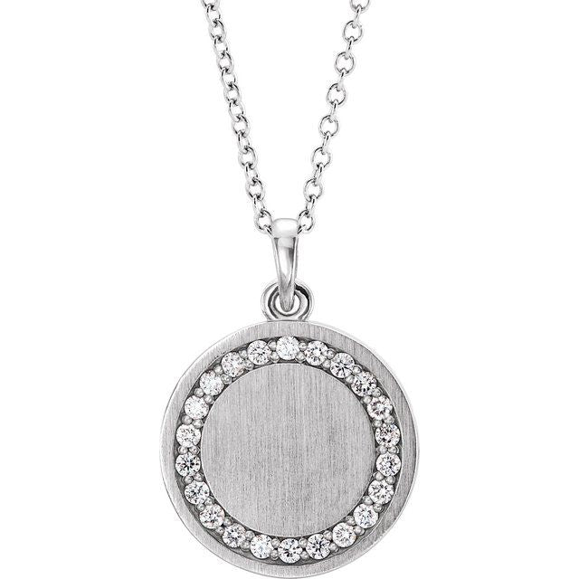 14K White 1/5 CTW Diamond Engravable 16-18" Necklace