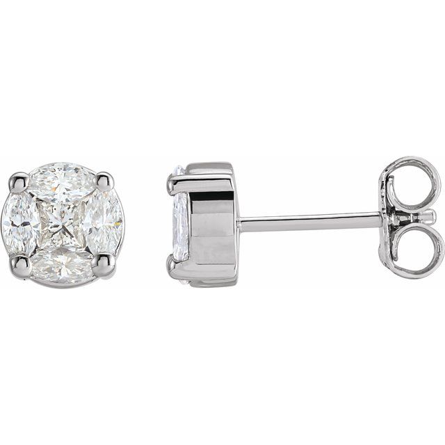 14K White 3_4 CTW Natural Diamond Cluster Earrings