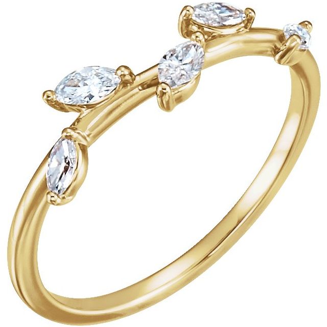 14K Yellow 1/4 CTW Diamond Leaf Ring