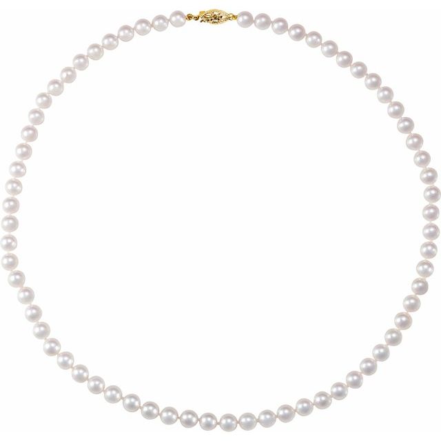 14K Yellow 6-6.5 mm Akoya Cultured Pearl 18" Strand