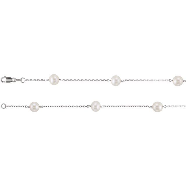 14K White Cultured White Freshwater Pearl 14-Station 18" Necklace