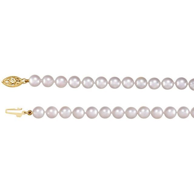 14K Yellow 6-6.5 mm Akoya Cultured Pearl 18" Strand