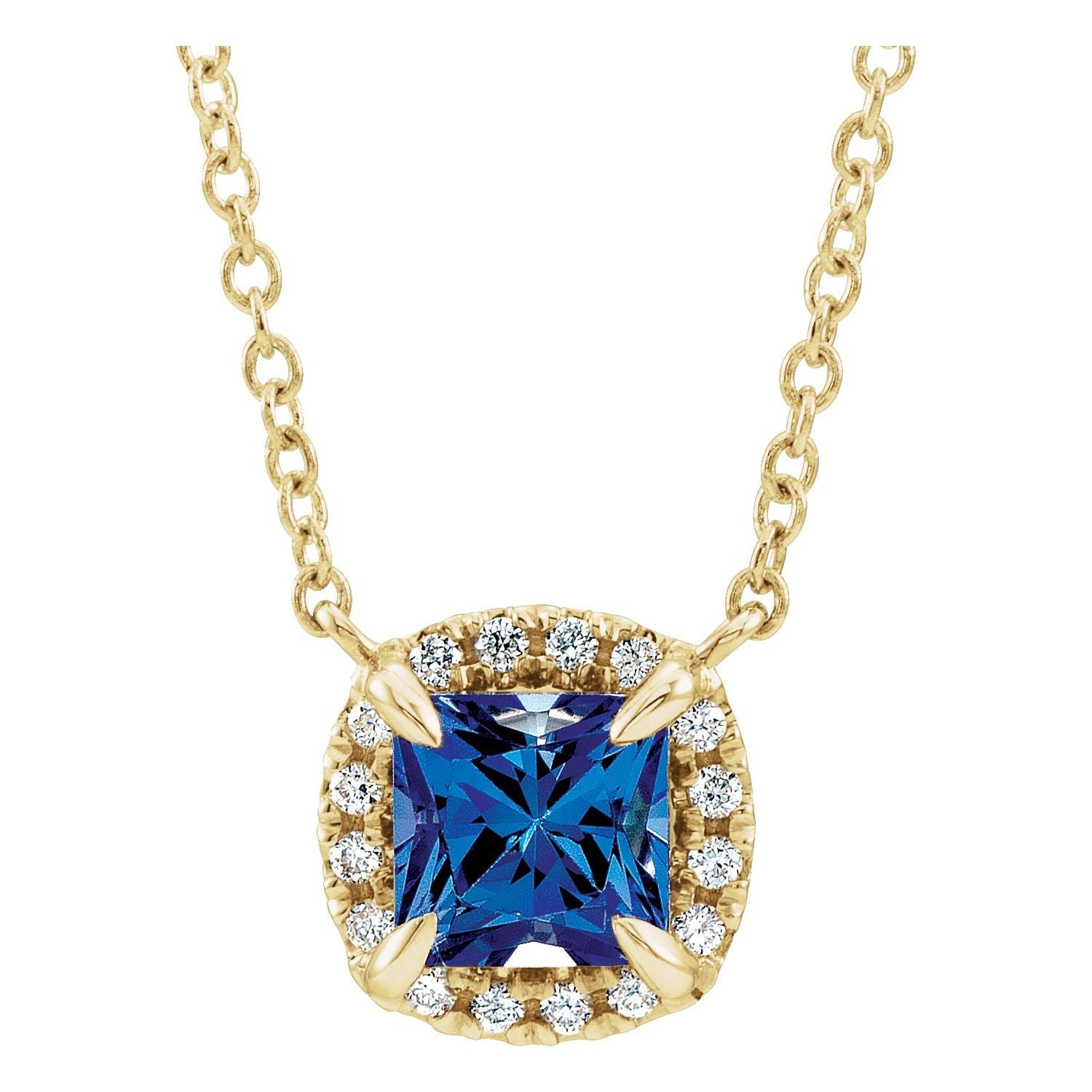 Princess Cut Gemstone Halo-Style Necklace