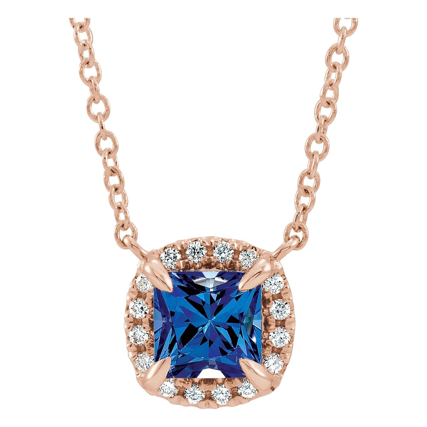 Princess Cut Gemstone Halo-Style Necklace