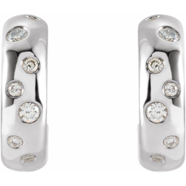 14K White 1/10 CTW Natural Diamond Huggie Earrings