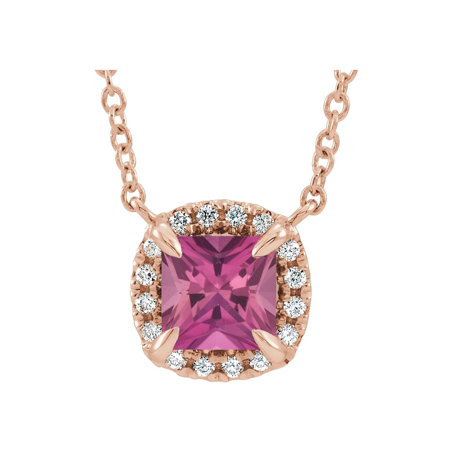 Princess Cut Gemstone Halo-Style Necklace