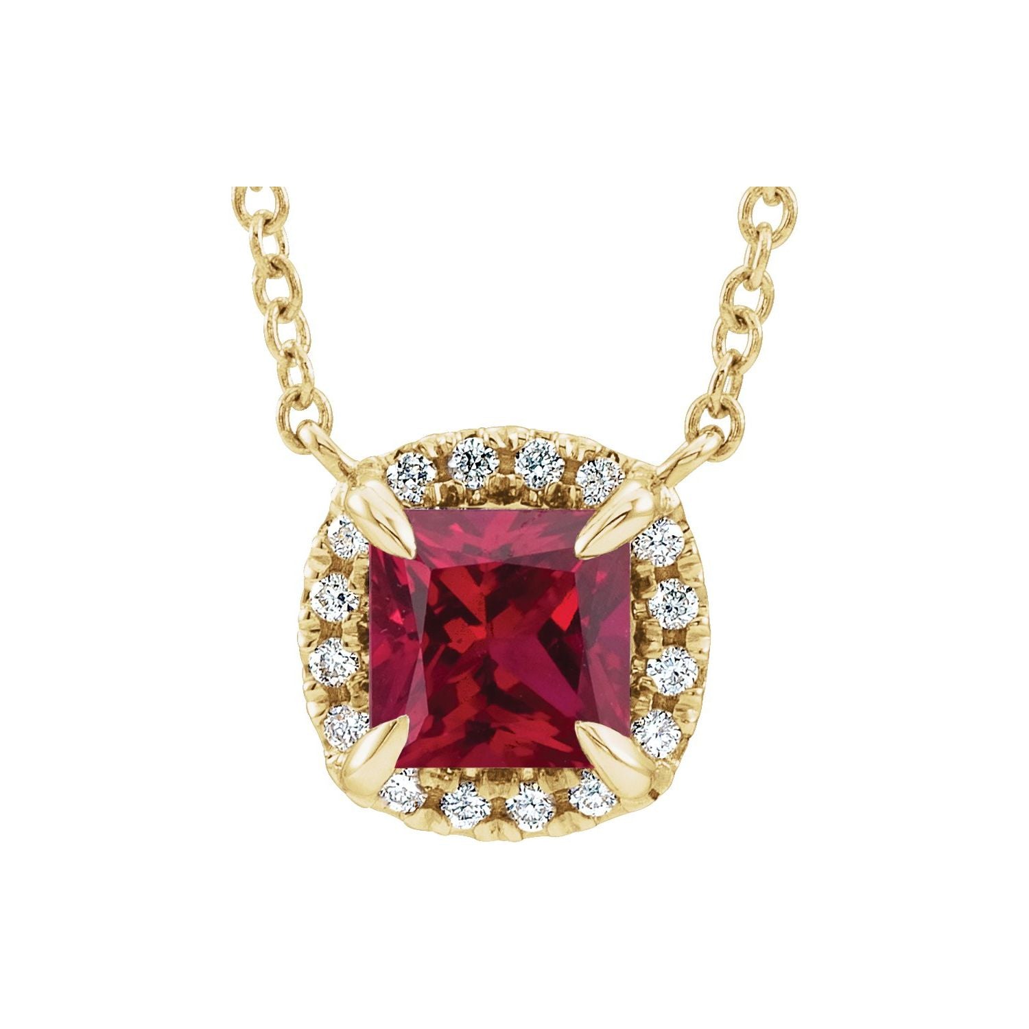 Princess Cut Gemstone Halo-Style Necklace