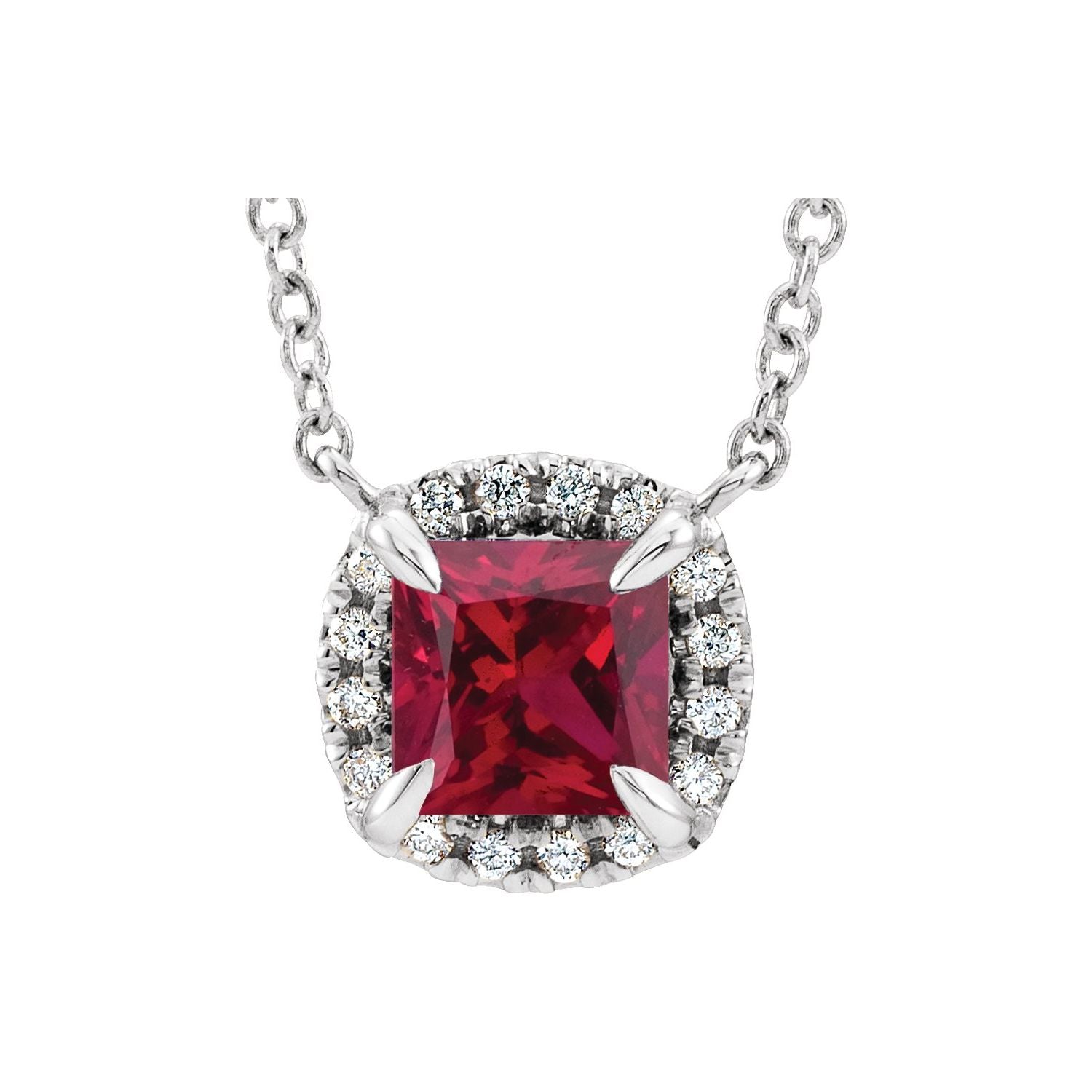 Princess Cut Gemstone Halo-Style Necklace