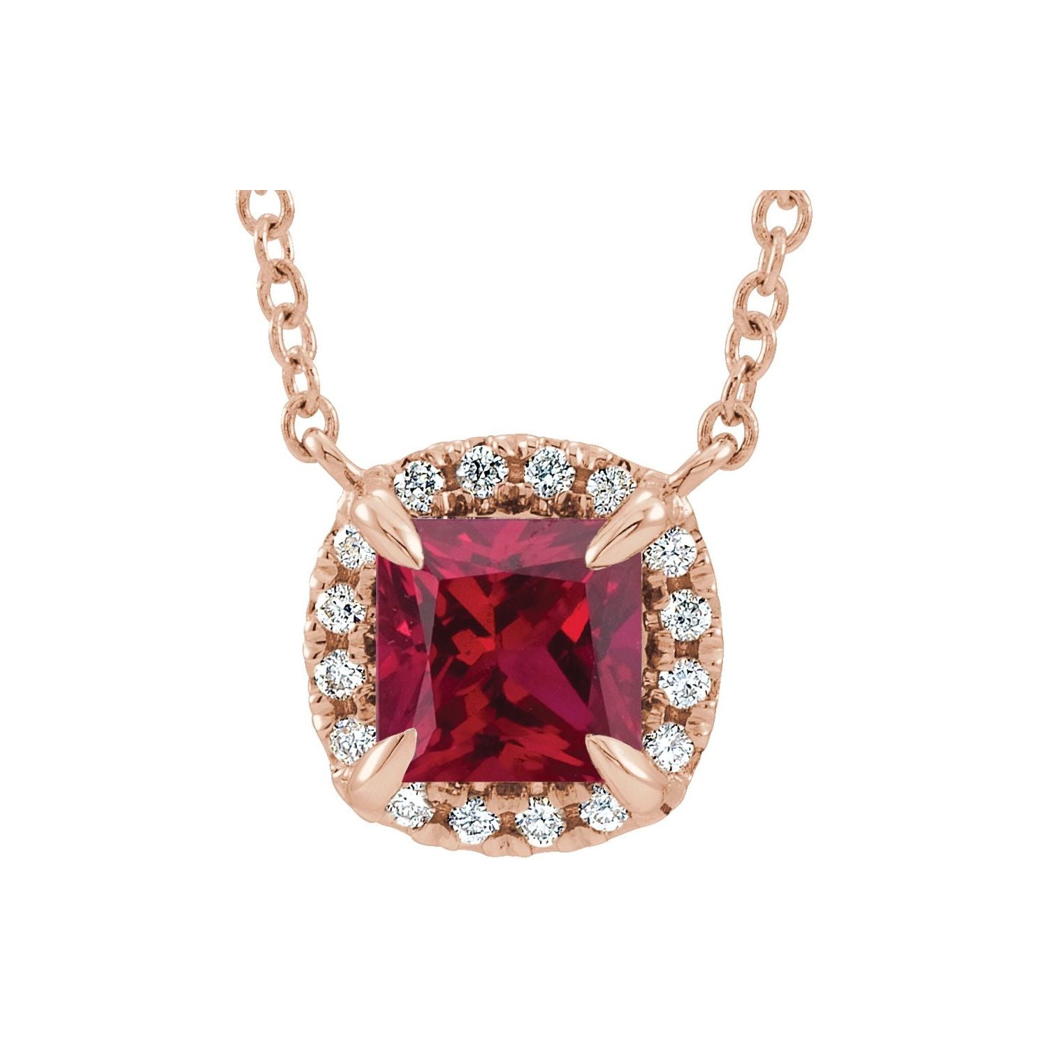 Princess Cut Gemstone Halo-Style Necklace