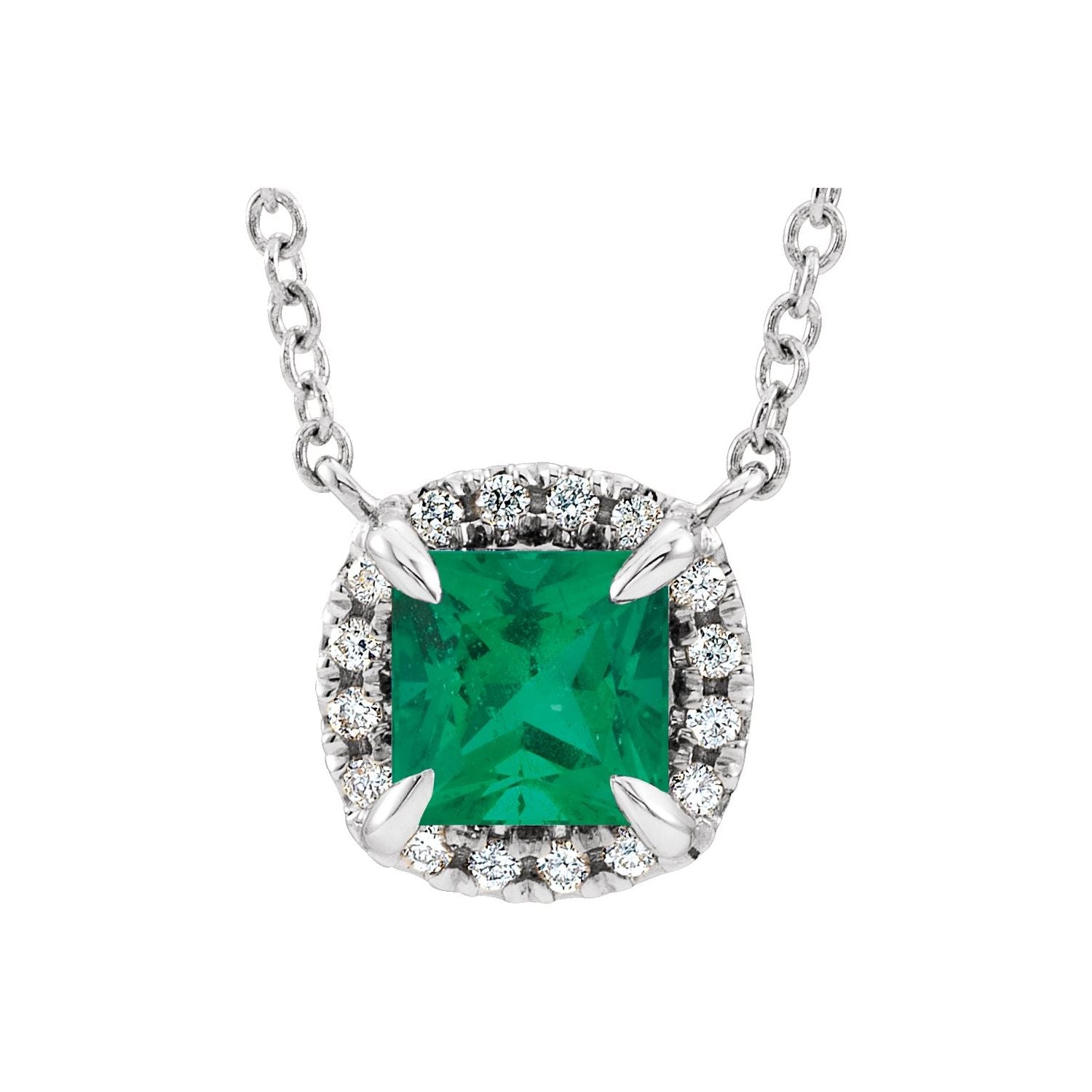 Princess Cut Gemstone Halo-Style Necklace
