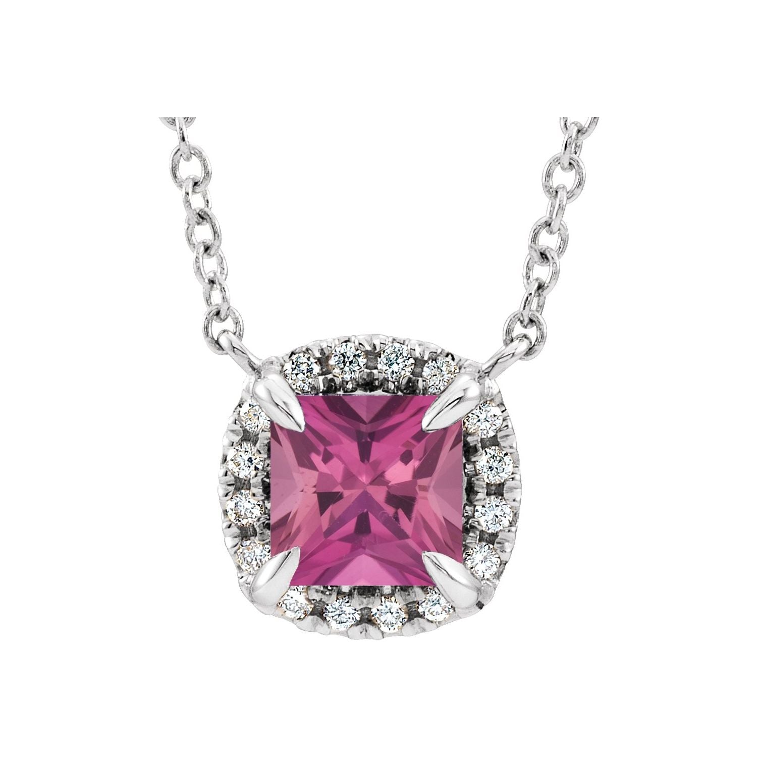 Princess Cut Gemstone Halo-Style Necklace