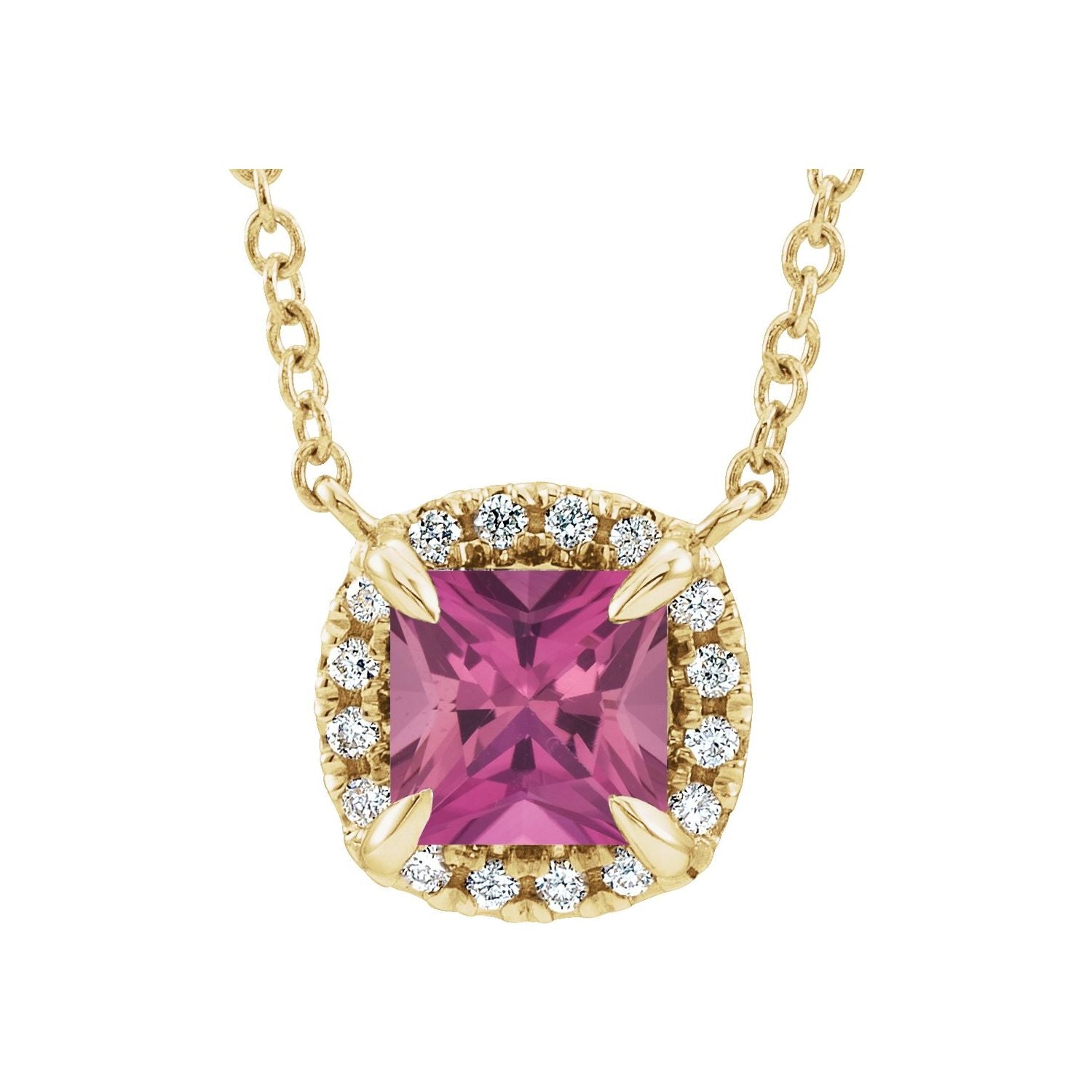 Princess Cut Gemstone Halo-Style Necklace
