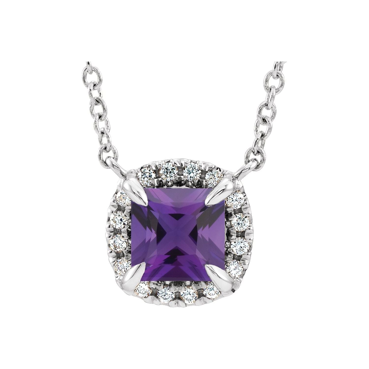 Princess Cut Gemstone Halo-Style Necklace