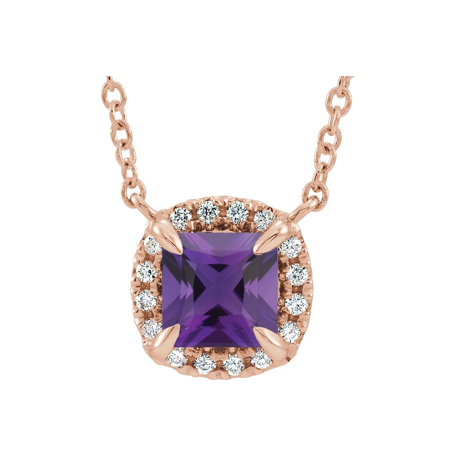 Princess Cut Gemstone Halo-Style Necklace