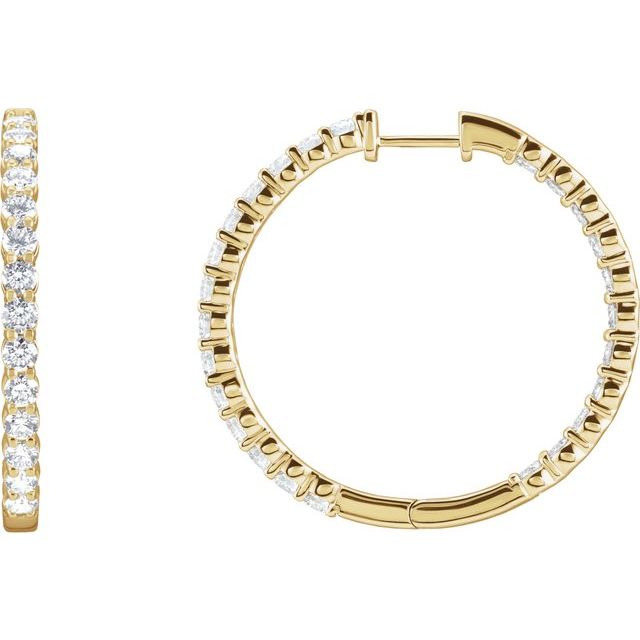 14K Yellow 3 CTW Natural Diamond Inside-Outside Hinged 30 mm Hoop Earrings