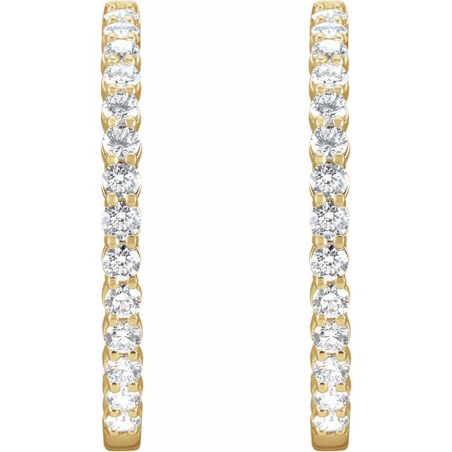 14K Yellow 3 CTW Natural Diamond Inside-Outside Hinged 30 mm Hoop Earrings
