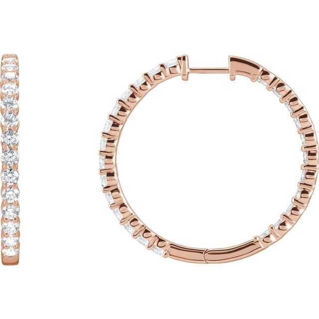14K Rose 3 CTW Natural Diamond Inside-Outside Hinged 30 mm Hoop Earrings