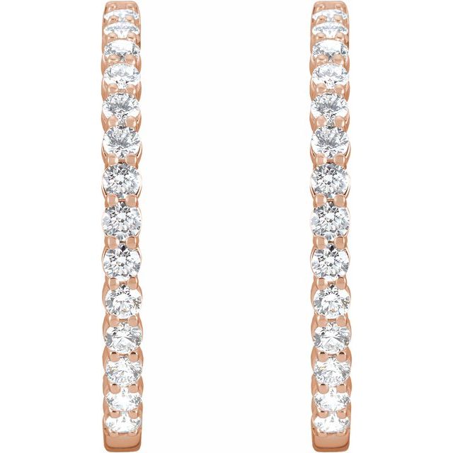 14K Rose 3 CTW Natural Diamond Inside-Outside Hinged 30 mm Hoop Earrings