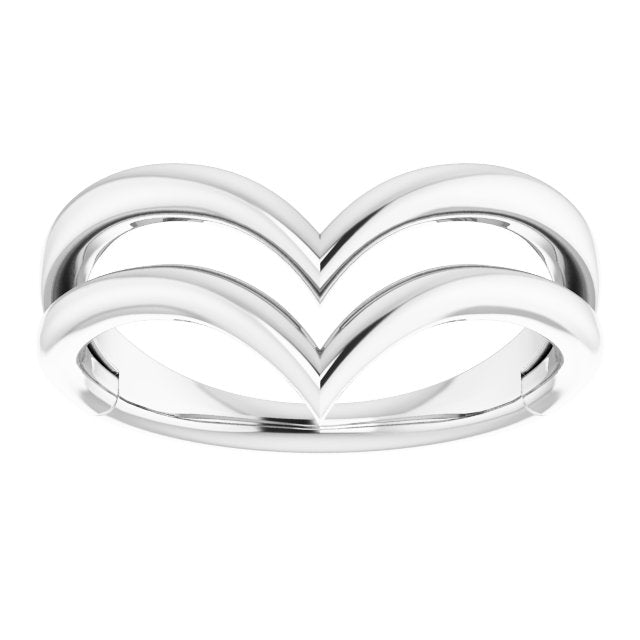14K White Double V Ring