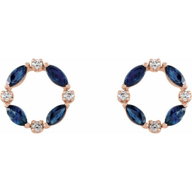 14K Rose Natural Blue Sapphire & 1/10 CTW Natural Diamond Circle Earrings