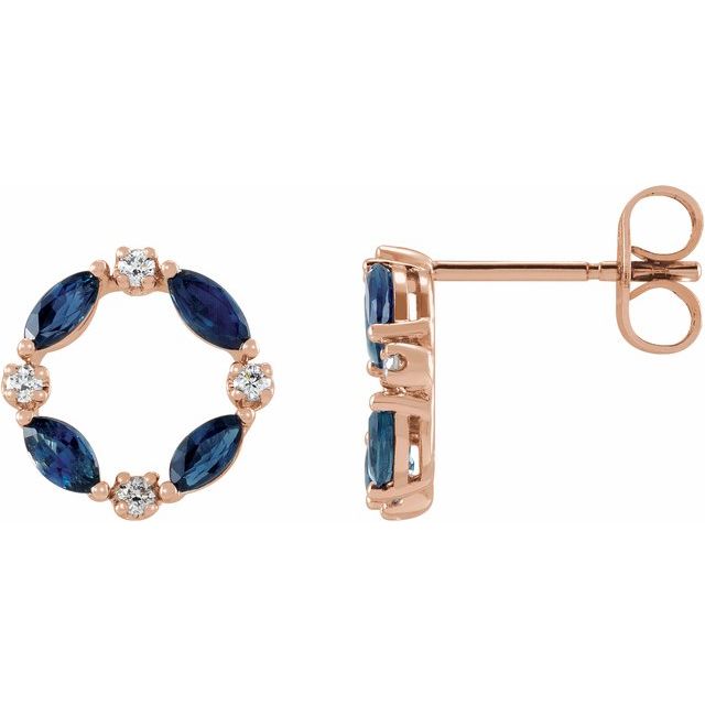 14K Rose Natural Blue Sapphire & 1/10 CTW Natural Diamond Circle Earrings