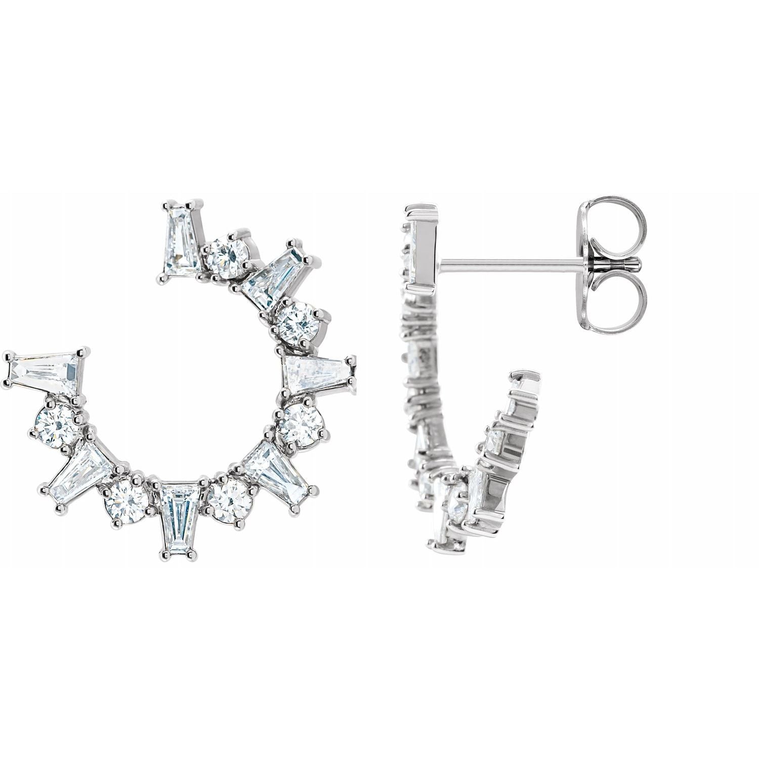 Baguette Diamond Front-Facing Hoop Earrings