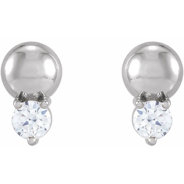 14K White 1/8 CTW Natural Diamond Bead Earrings