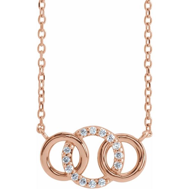 14K Rose .05 CTW Natural Diamond Interlocking Circle 18" Necklace