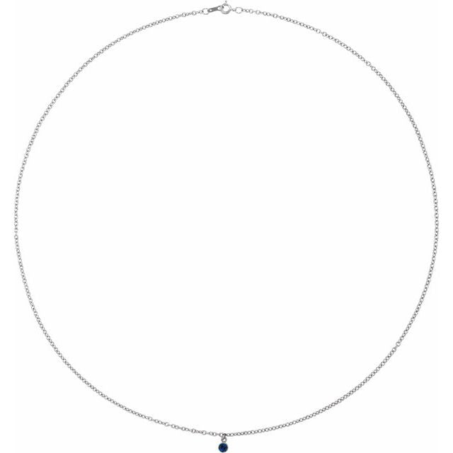 14K White Natural Blue Sapphire 16" Necklace