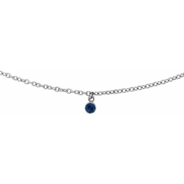 14K White Natural Blue Sapphire 16" Necklace